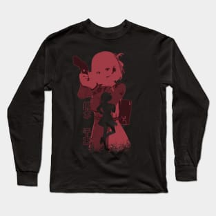 Lycoris Recoil Anime Characters Chisato Nishikigi in Cool Grunge Distressed Double Exposure Streetwear Style Long Sleeve T-Shirt